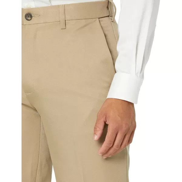 Amazon Essentials Mens ClassicFit ExpandableWaist FlatFront Dress PantPolyester Khaki Brown