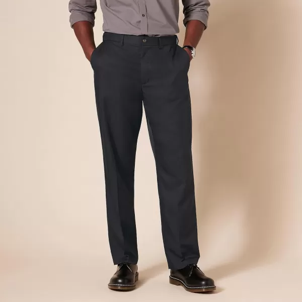 Amazon Essentials Mens ClassicFit ExpandableWaist FlatFront Dress PantRecycled Polyester Black