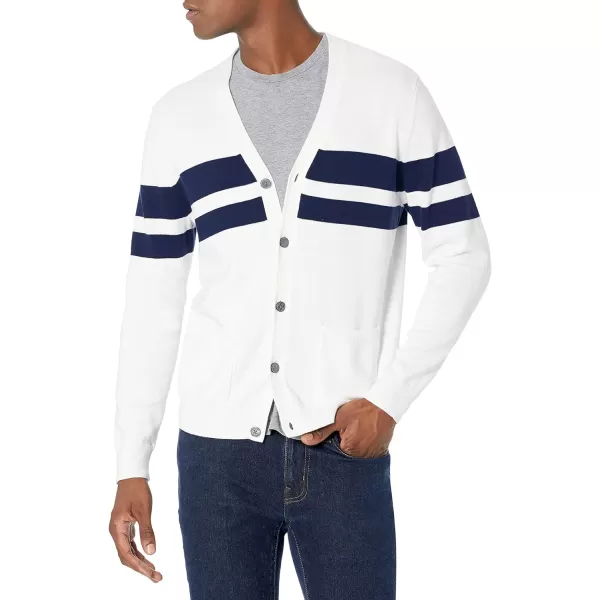 Amazon Essentials Mens Cotton Cardigan SweaterNavy White Rugby Stripe