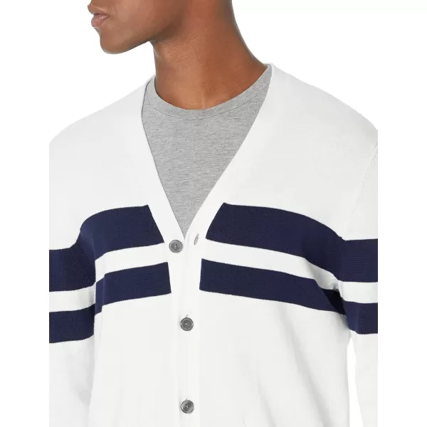 Amazon Essentials Mens Cotton Cardigan SweaterNavy White Rugby Stripe