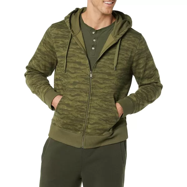 Amazon Essentials Mens FullZip Hooded Fleece Sweatshirt Available in Big amp TallGreen Abstract Camo