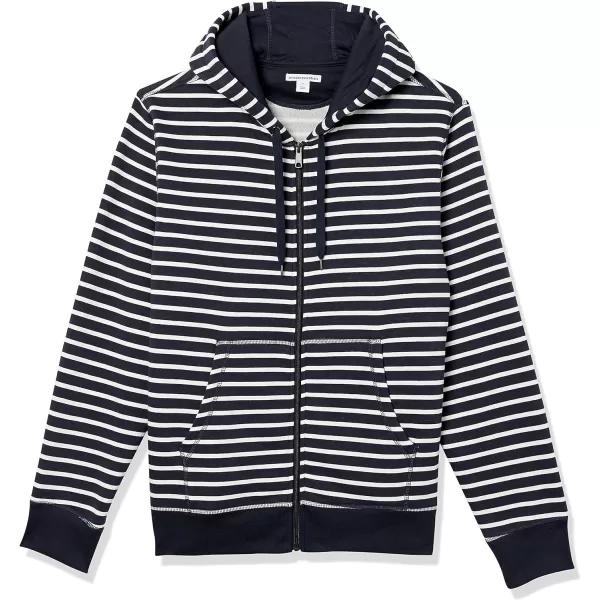 Amazon Essentials Mens FullZip Hooded Fleece Sweatshirt Available in Big amp TallNavy White Stripe