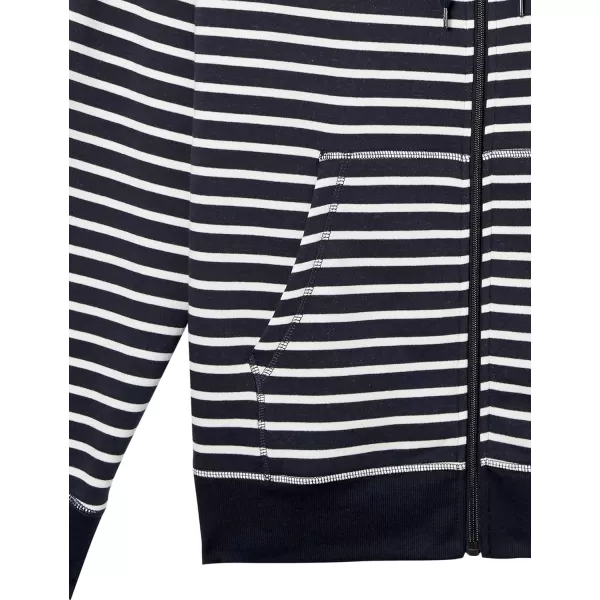 Amazon Essentials Mens FullZip Hooded Fleece Sweatshirt Available in Big amp TallNavy White Stripe