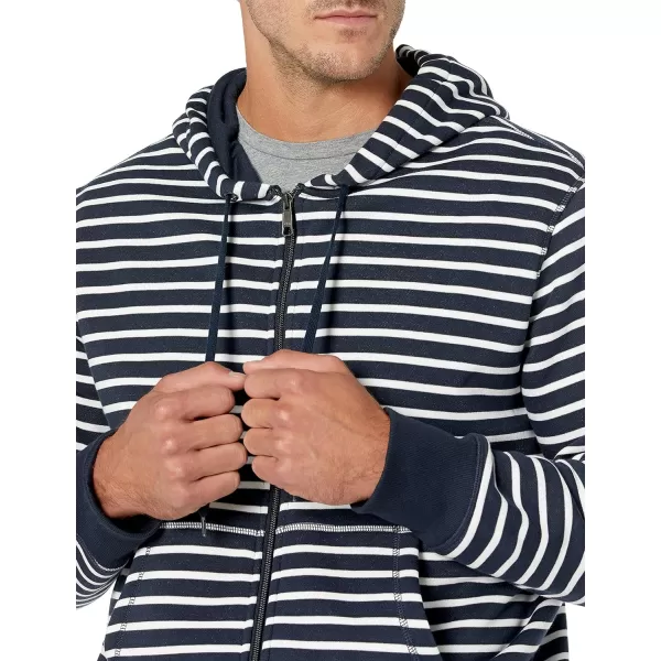 Amazon Essentials Mens FullZip Hooded Fleece Sweatshirt Available in Big amp TallNavy White Stripe