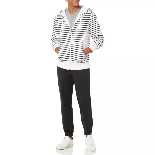 Amazon Essentials Mens FullZip Hooded Fleece Sweatshirt Available in Big amp TallWhite Stripe