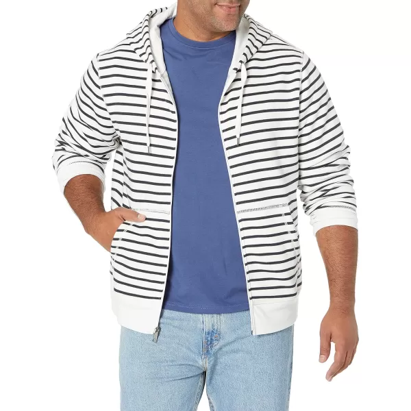 Amazon Essentials Mens FullZip Hooded Fleece Sweatshirt Available in Big amp TallWhite Stripe