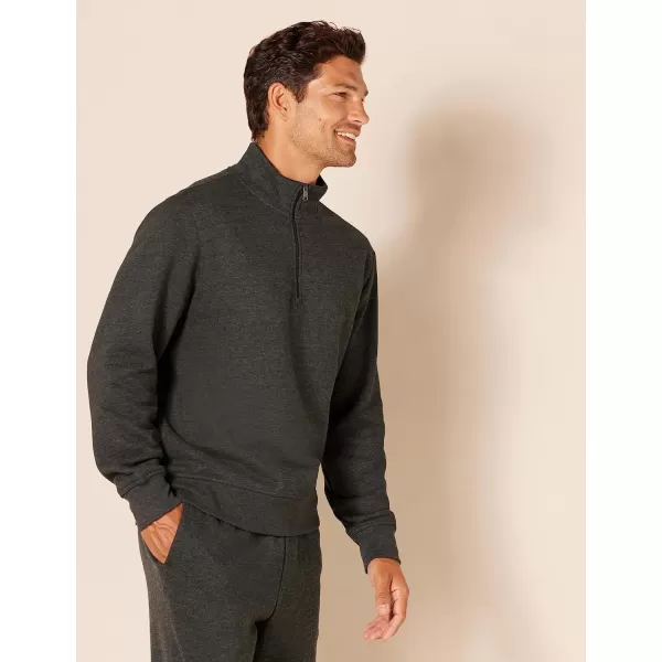 Amazon Essentials Mens LongSleeve QuarterZip Fleece SweatshirtCharcoal Heather