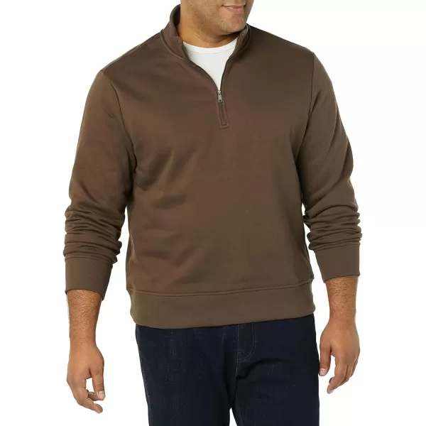 Amazon Essentials Mens LongSleeve QuarterZip Fleece SweatshirtMedium Brown