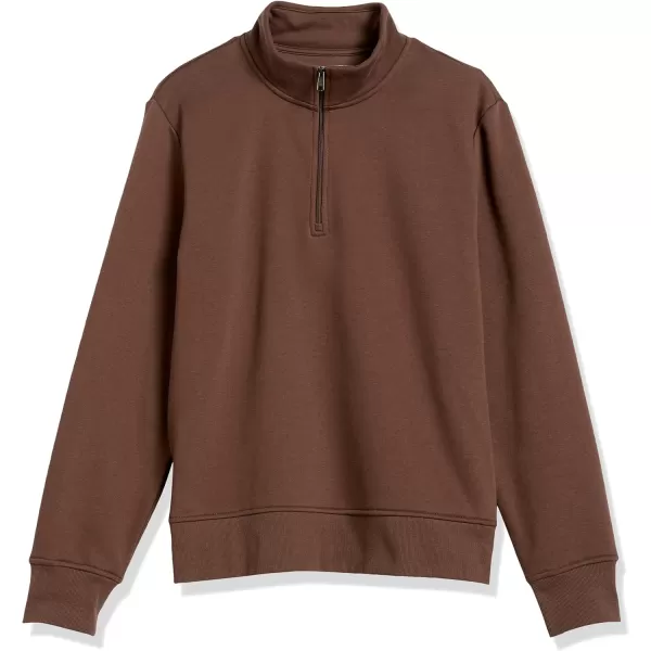 Amazon Essentials Mens LongSleeve QuarterZip Fleece SweatshirtMedium Brown