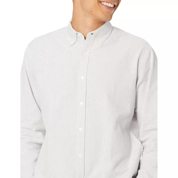 Amazon Essentials Mens LongSleeve RegularFit Stretch Oxford Shirt Available in Big  TallLight Grey White Vertical Stripe