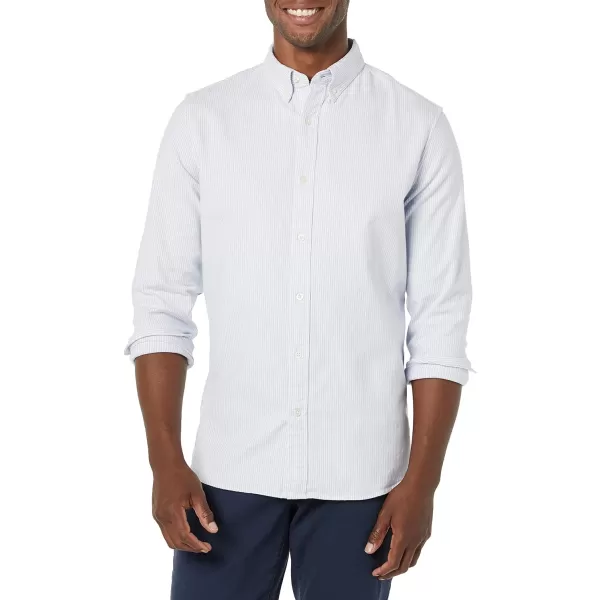 Amazon Essentials Mens LongSleeve RegularFit Stretch Oxford Shirt Available in Big  TallPowder Blue Vertical Stripe