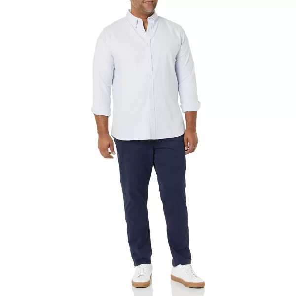 Amazon Essentials Mens LongSleeve RegularFit Stretch Oxford Shirt Available in Big  TallPowder Blue Vertical Stripe