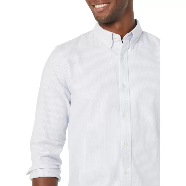 Amazon Essentials Mens LongSleeve RegularFit Stretch Oxford Shirt Available in Big  TallPowder Blue Vertical Stripe