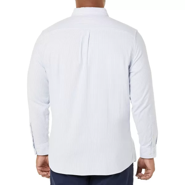 Amazon Essentials Mens LongSleeve RegularFit Stretch Oxford Shirt Available in Big  TallPowder Blue Vertical Stripe