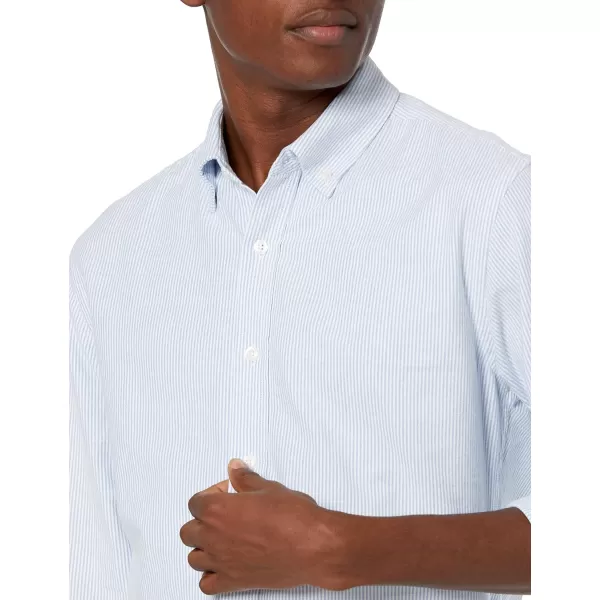 Amazon Essentials Mens LongSleeve RegularFit Stretch Oxford Shirt Available in Big  TallPowder Blue White Vertical Stripe