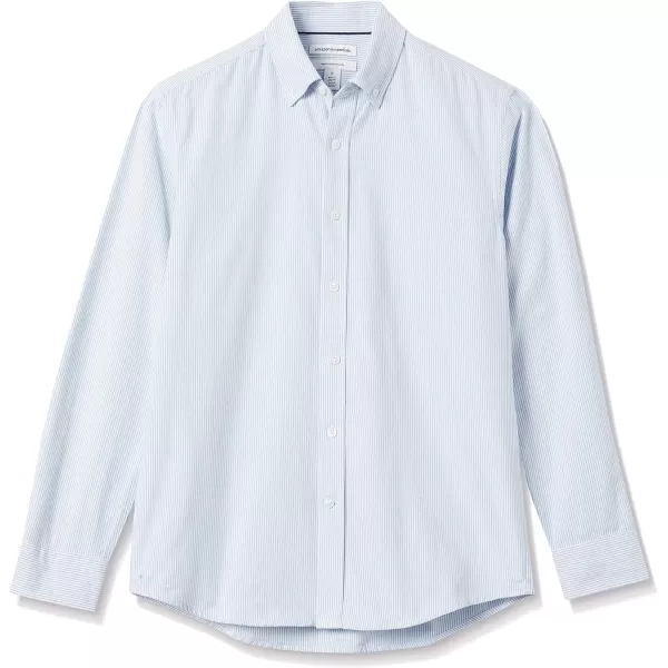 Amazon Essentials Mens LongSleeve RegularFit Stretch Oxford Shirt Available in Big  TallPowder Blue White Vertical Stripe