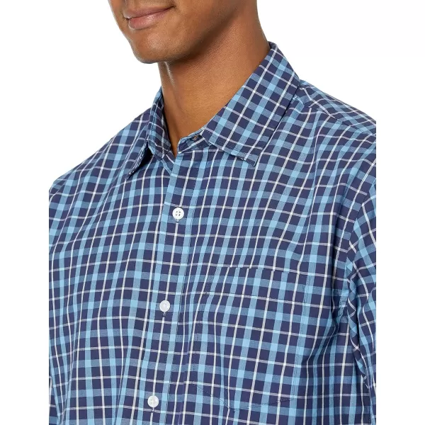 Amazon Essentials Mens RegularFit LongSleeve Casual Poplin ShirtBlue Plaid