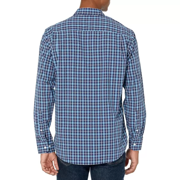 Amazon Essentials Mens RegularFit LongSleeve Casual Poplin ShirtBlue Plaid