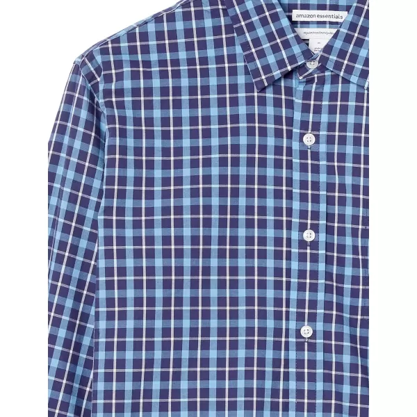 Amazon Essentials Mens RegularFit LongSleeve Casual Poplin ShirtBlue Plaid