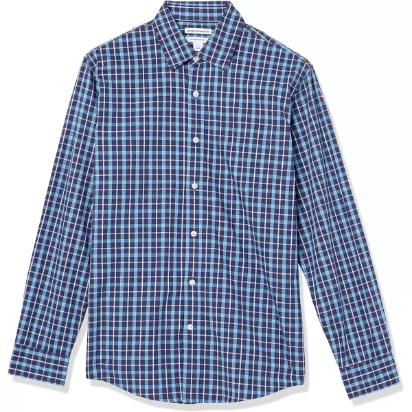 Amazon Essentials Mens RegularFit LongSleeve Casual Poplin ShirtBlue Plaid