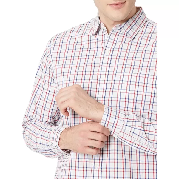 Amazon Essentials Mens RegularFit LongSleeve Casual Poplin ShirtBlue Red White Check Plaid