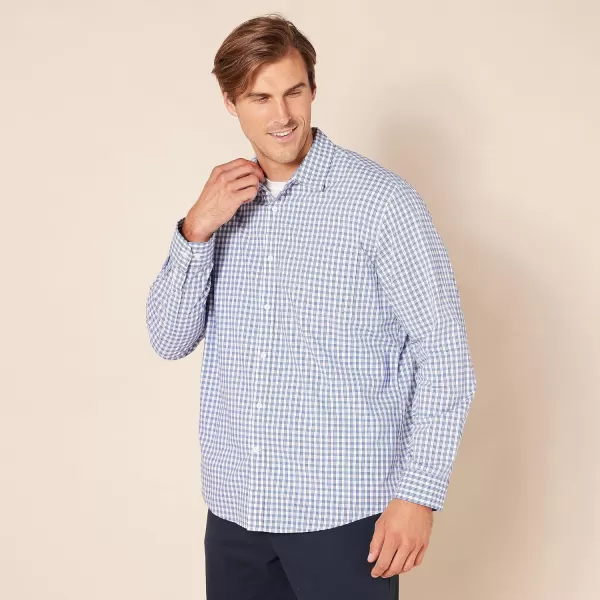 Amazon Essentials Mens RegularFit LongSleeve Casual Poplin ShirtBlue White Checked