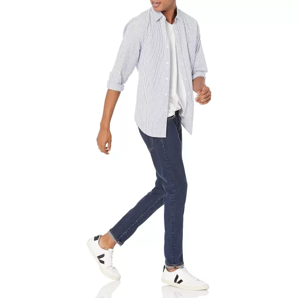 Amazon Essentials Mens RegularFit LongSleeve Casual Poplin ShirtBlue White Vertical Stripe