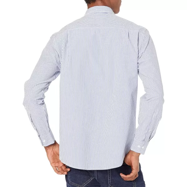 Amazon Essentials Mens RegularFit LongSleeve Casual Poplin ShirtBlue White Vertical Stripe