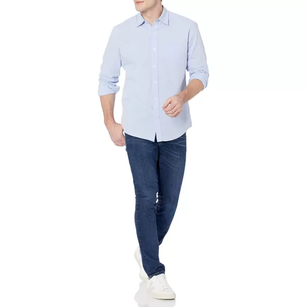 Amazon Essentials Mens RegularFit LongSleeve Casual Poplin ShirtLight Blue