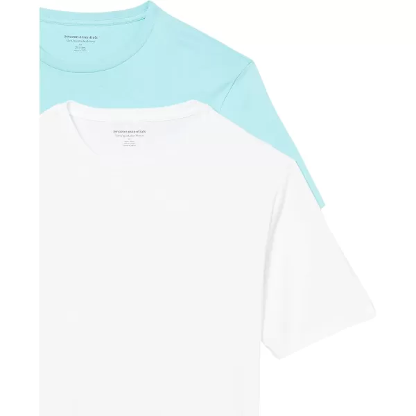 Amazon Essentials Mens SlimFit ShortSleeve Crewneck TShirt Pack of 2Aqua BlueWhite No Pocket