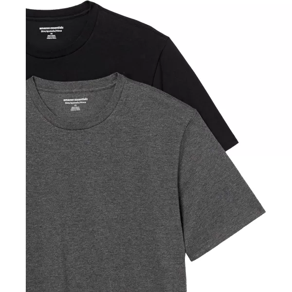 Amazon Essentials Mens SlimFit ShortSleeve Crewneck TShirt Pack of 2BlackCharcoal Heather No Pocket