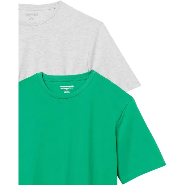 Amazon Essentials Mens SlimFit ShortSleeve Crewneck TShirt Pack of 2Bright GreenLight Grey Heather No Pocket