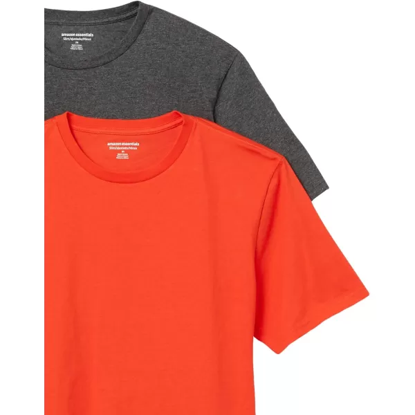 Amazon Essentials Mens SlimFit ShortSleeve Crewneck TShirt Pack of 2Bright OrangeCharcoal Heather No Pocket