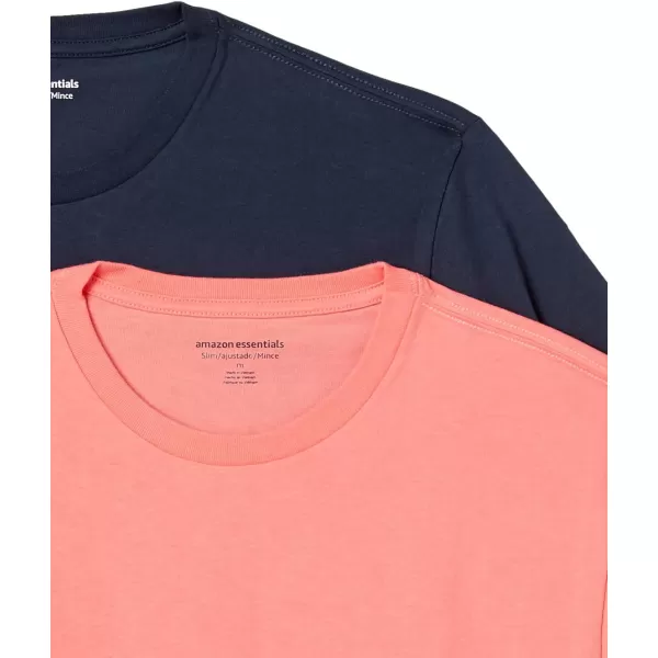 Amazon Essentials Mens SlimFit ShortSleeve Crewneck TShirt Pack of 2Coral PinkDark Navy No Pocket