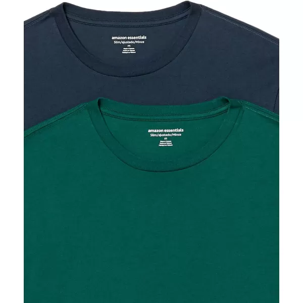 Amazon Essentials Mens SlimFit ShortSleeve Crewneck TShirt Pack of 2Dark GreenDark Navy No Pocket