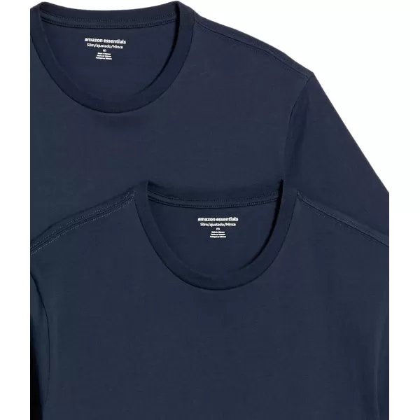 Amazon Essentials Mens SlimFit ShortSleeve Crewneck TShirt Pack of 2Dark Navy No Pocket