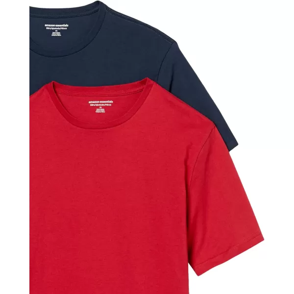 Amazon Essentials Mens SlimFit ShortSleeve Crewneck TShirt Pack of 2NavyRed No Pocket