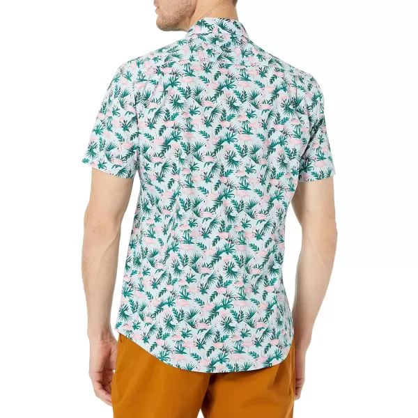 Amazon Essentials Mens SlimFit ShortSleeve Print ShirtBlue Flamingo