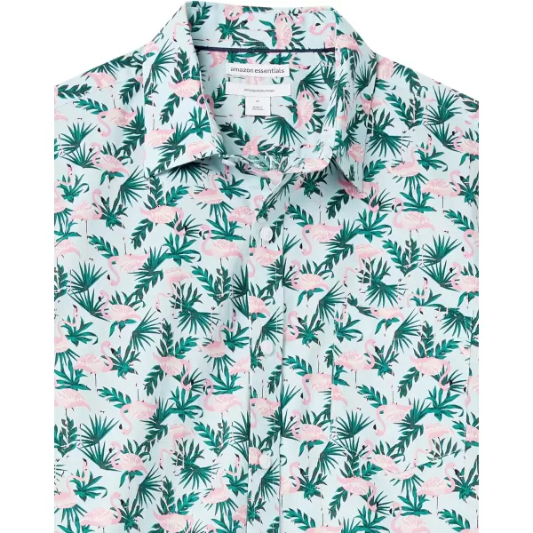 Amazon Essentials Mens SlimFit ShortSleeve Print ShirtBlue Flamingo