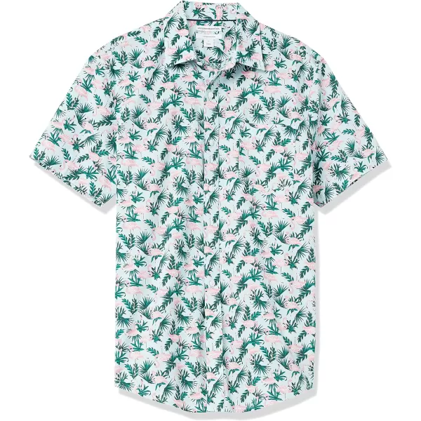 Amazon Essentials Mens SlimFit ShortSleeve Print ShirtBlue Flamingo