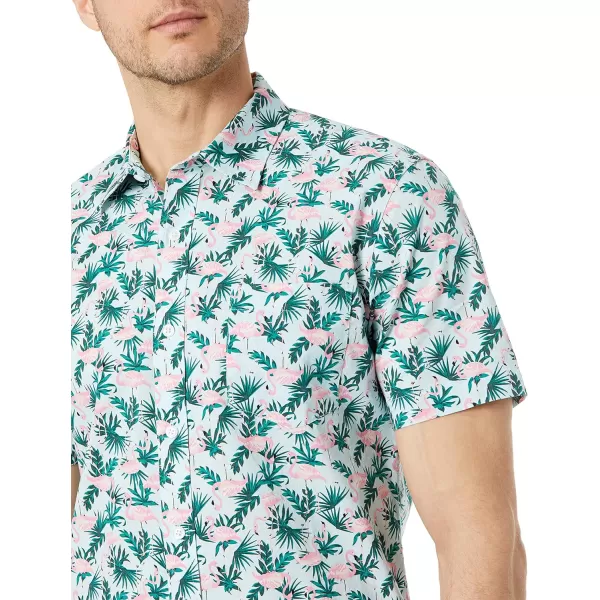 Amazon Essentials Mens SlimFit ShortSleeve Print ShirtBlue Flamingo