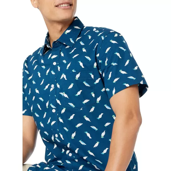 Amazon Essentials Mens SlimFit ShortSleeve Print ShirtClassic Blue Birds