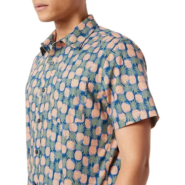 Amazon Essentials Mens SlimFit ShortSleeve Print ShirtDark Blue Pale Peach Pineapple