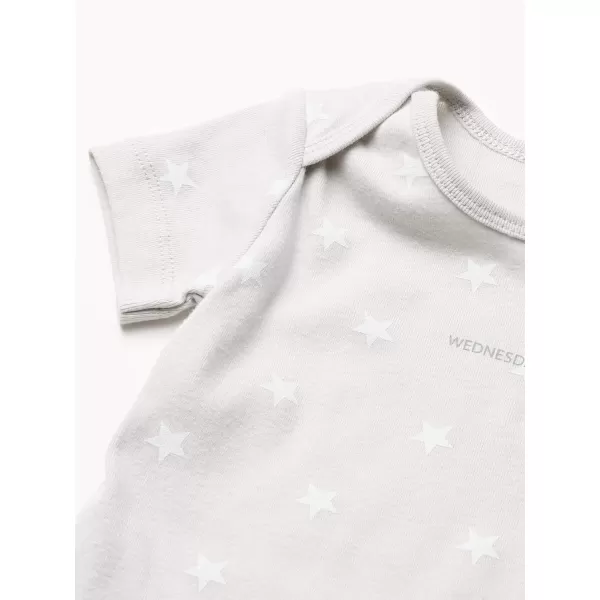 Amazon Essentials Unisex Babies ShortSleeve Bodysuits Multipacks7 Light Grey HeatherStarsStripe