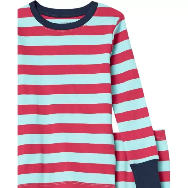 Amazon Essentials Unisex Babies Toddlers and Kids SnugFit Cotton Pajama Sleepwear Sets1 Aqua Blue StripeWhite Skate