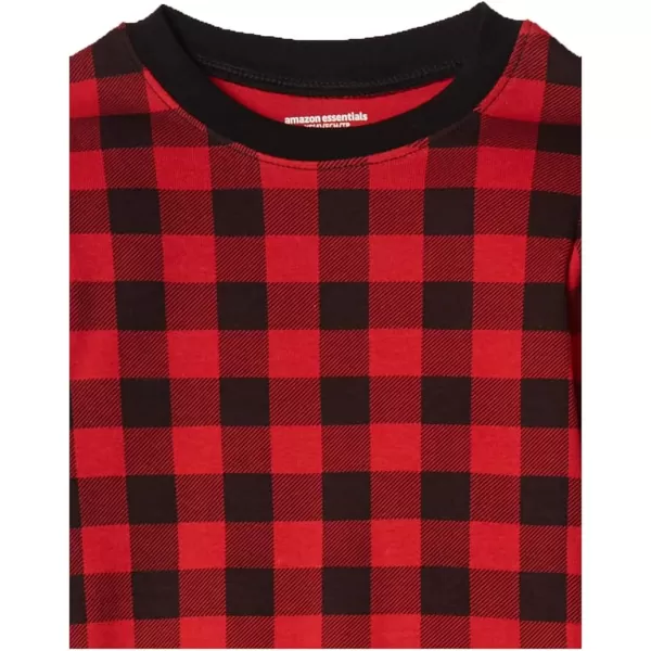 Amazon Essentials Unisex Babies Toddlers and Kids SnugFit Cotton Pajama Sleepwear Sets1 Green DogRed Buffalo Plaid