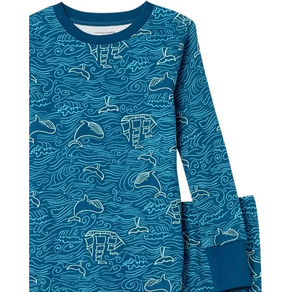 Amazon Essentials Unisex Babies Toddlers and Kids SnugFit Cotton Pajama Sleepwear Sets2 Aqua Green WhaleTeal Blue Sea Life