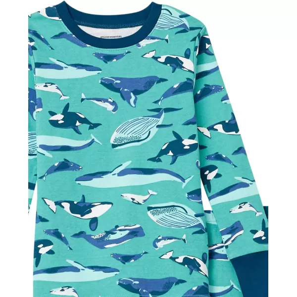 Amazon Essentials Unisex Babies Toddlers and Kids SnugFit Cotton Pajama Sleepwear Sets2 Aqua Green WhaleTeal Blue Sea Life