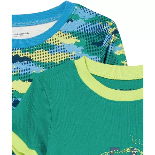 Amazon Essentials Unisex Babies Toddlers and Kids SnugFit Cotton Pajama Sleepwear Sets2 Blue CamoGreen Dinosaur