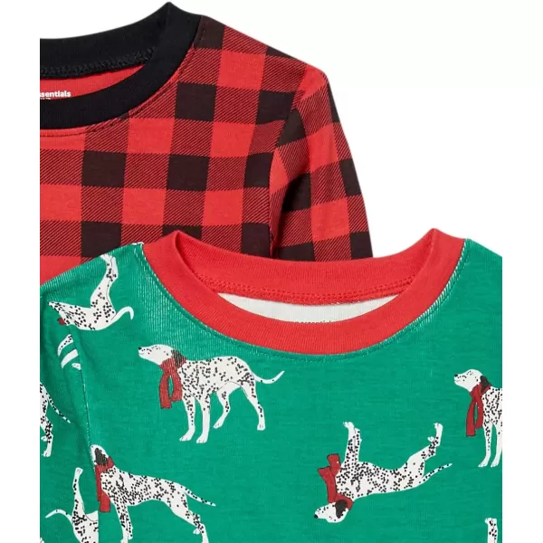 Amazon Essentials Unisex Babies Toddlers and Kids SnugFit Cotton Pajama Sleepwear Sets2 ChristmasDogBuffalo Plaid